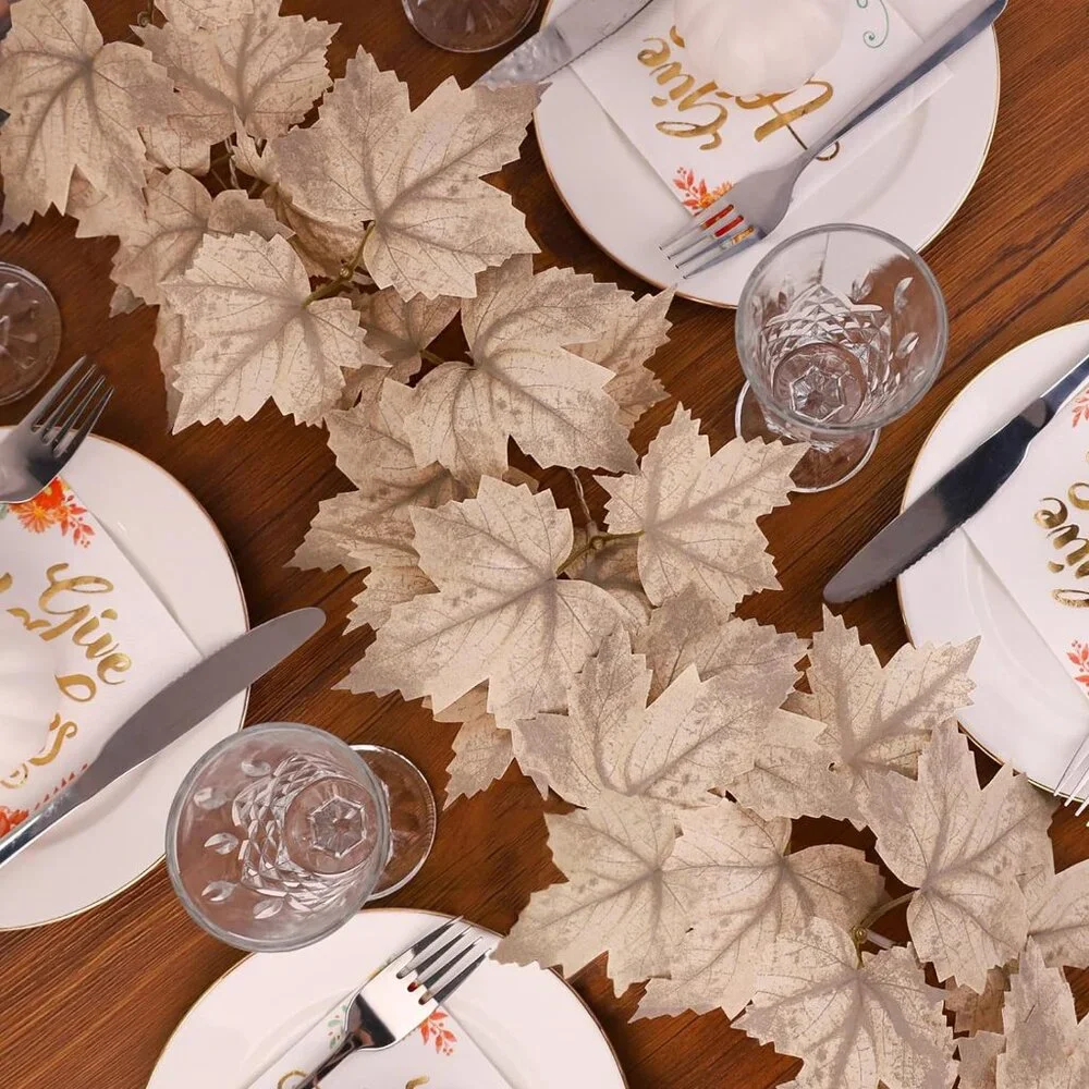 2 Pack Fall Garland w/ Lights - 8.2Ft Maple‎ Leaf Garland for Thanksgiving Decor